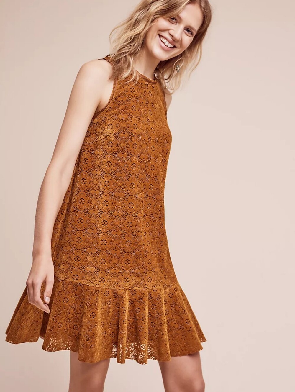 Anthropologie Maeve Amis Lace Mini Dress Burnt Orange